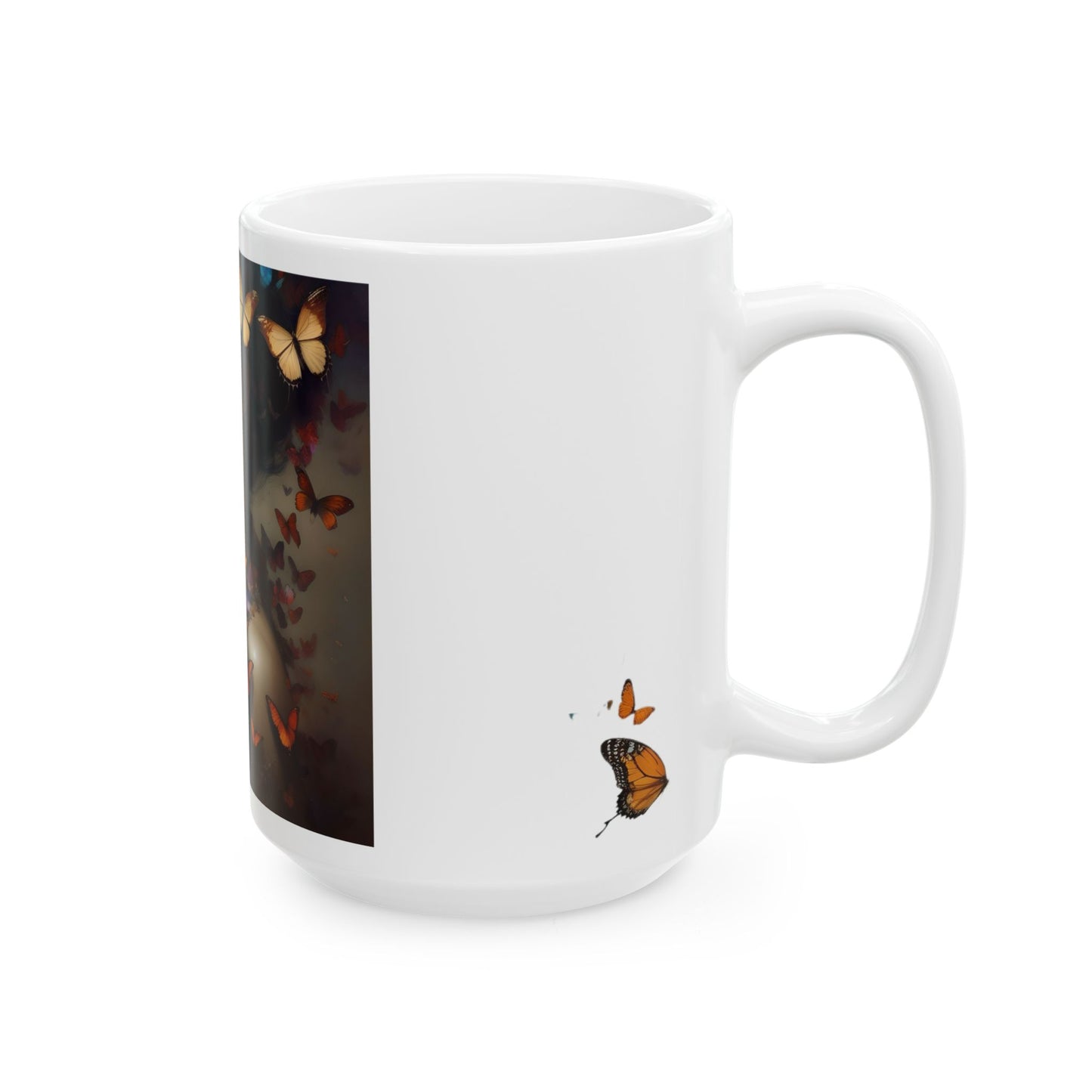 Butterfly Embrace Woman Ceramic Mug | Unique Gift for Nature Lovers, Inspirational Coffee Cup, Home Decor, Animal Art, Beautiful Butterfly Design