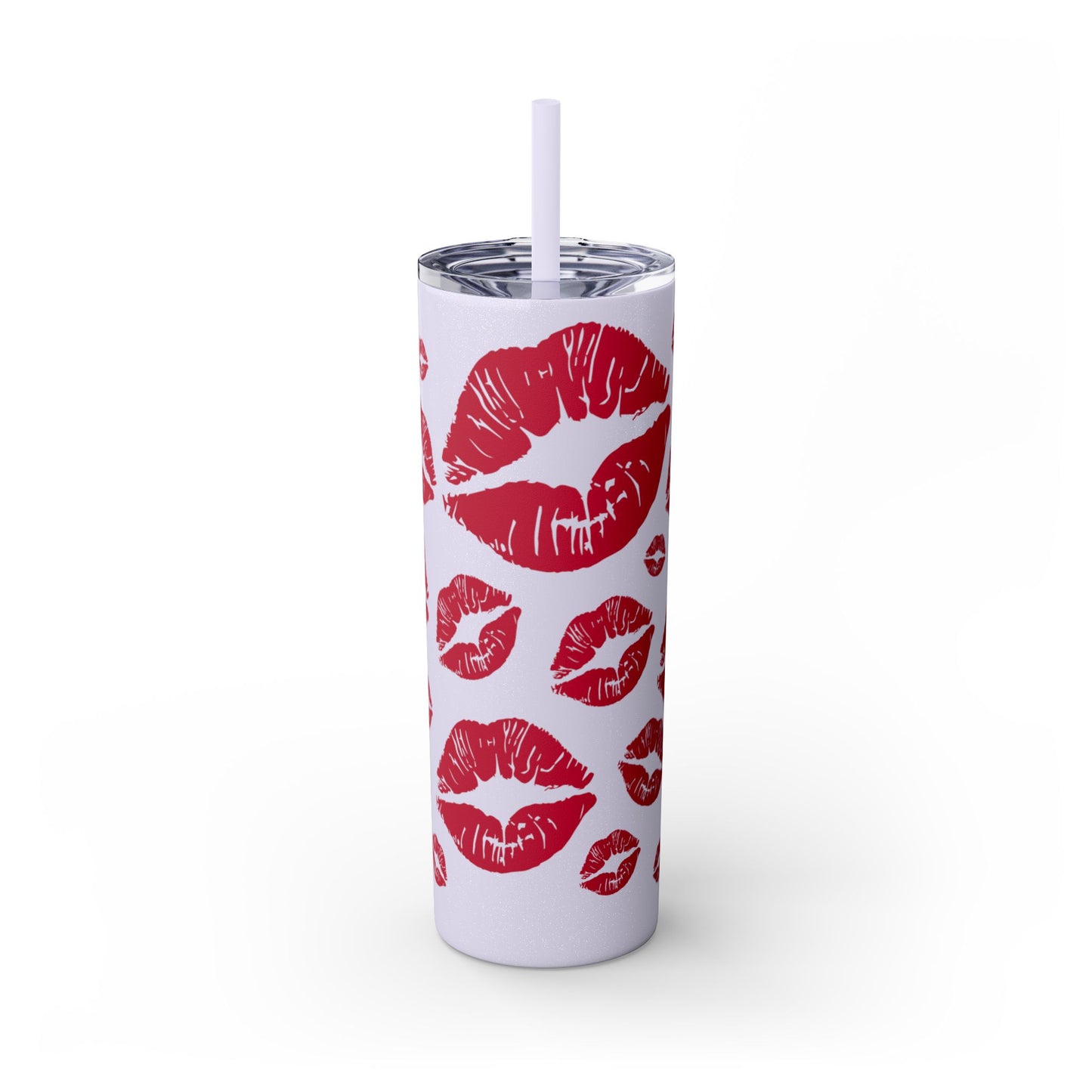 Red Lips Kiss Mark Skinny Tumbler, 20oz | Kiss Print Drinkware | Cute Gift for Her | Travel Mug | Valentine's Day, Wedding Favor