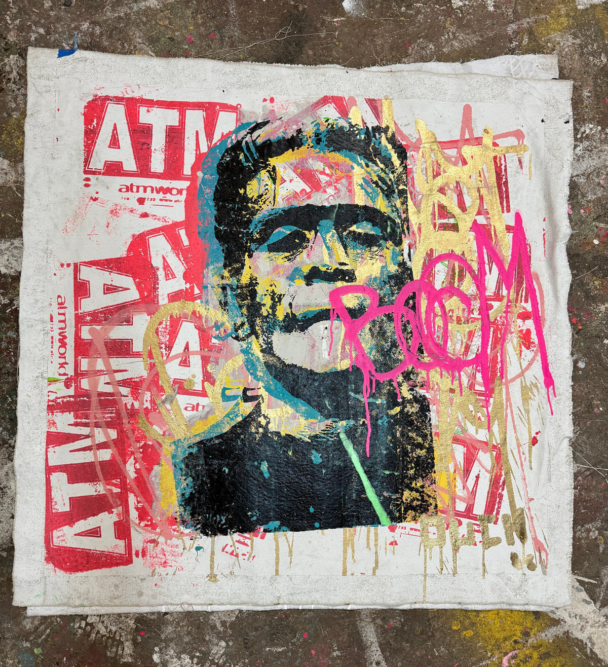 Frankie ATM - Silk Screen, Acrylic & Spray Paint on canvas, 2024