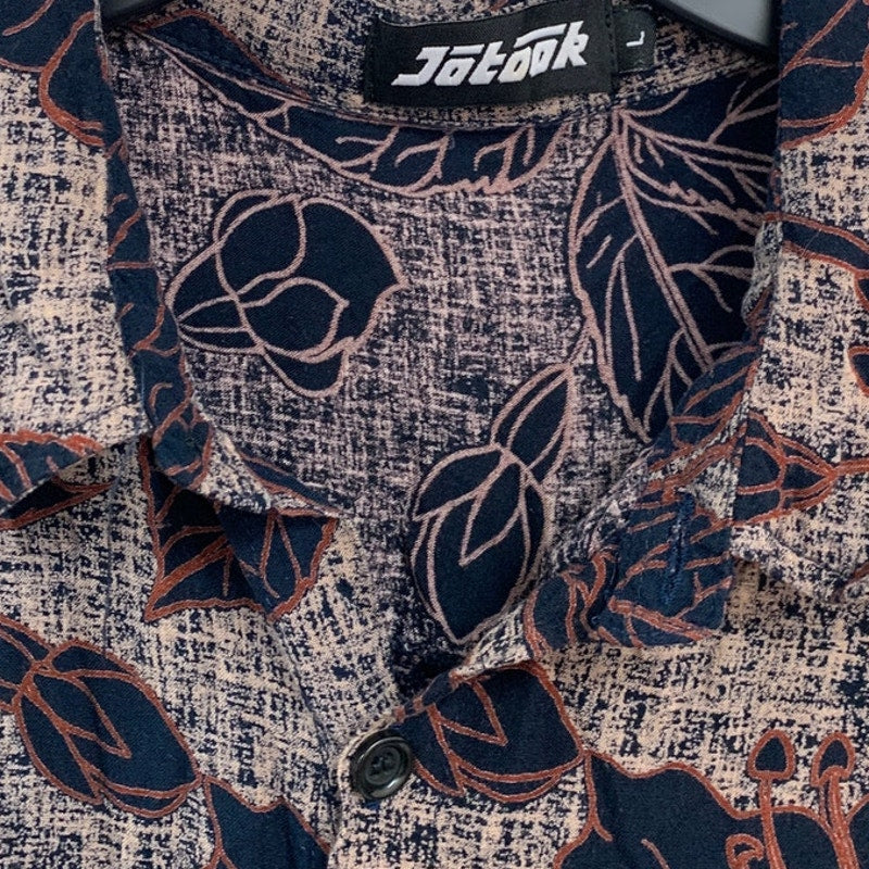 Jotook Mens Large 100% Rayong Floral Short Sleeve Button Up Collared Shirt