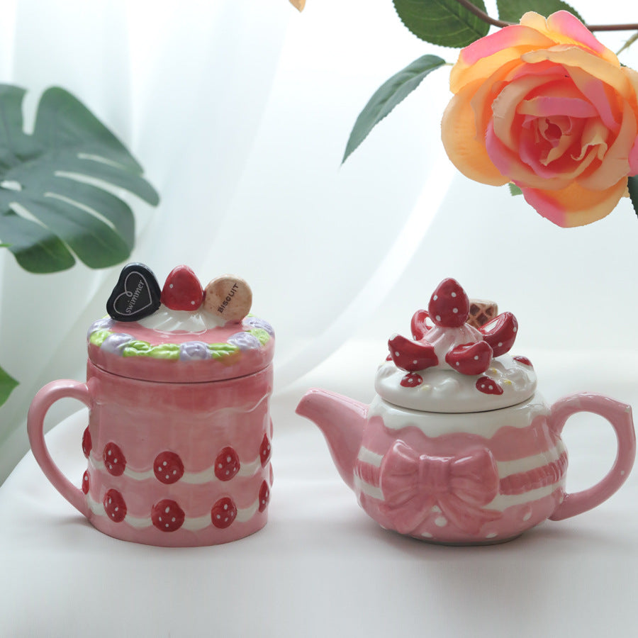 Handmade Ceramic Strawberry Mug With Lid