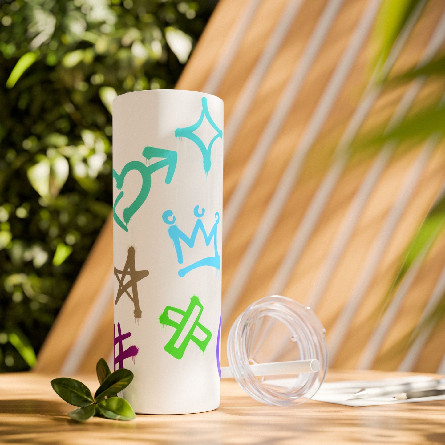 Trendy Skinny Tumbler with Straw, 20oz | Unique Graffiti Style Drinkware for Teens, Gifts, Parties, and Everyday Use