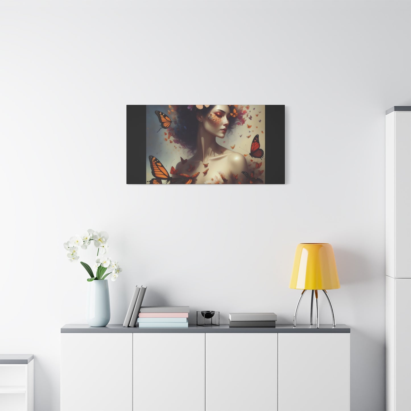 Canvas Wall Art - Butterfly Woman Print, Floral Home Decor, Unique Gift for Nature Lovers, Birthday Decoration, Whimsical Art