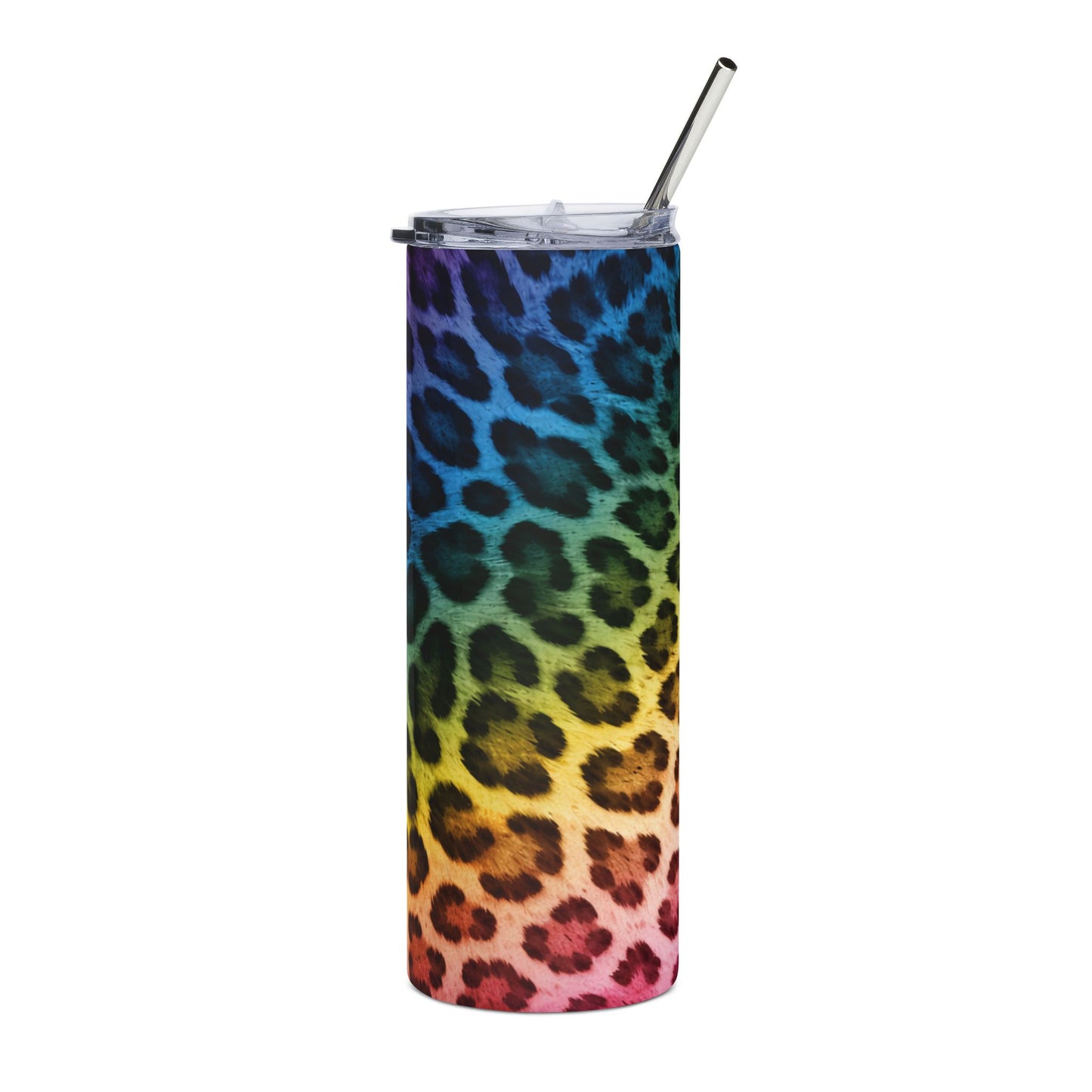 Rainbow Leopard 20oz Stainless Tumbler — Insulated Colorful Animal Print Travel Cup