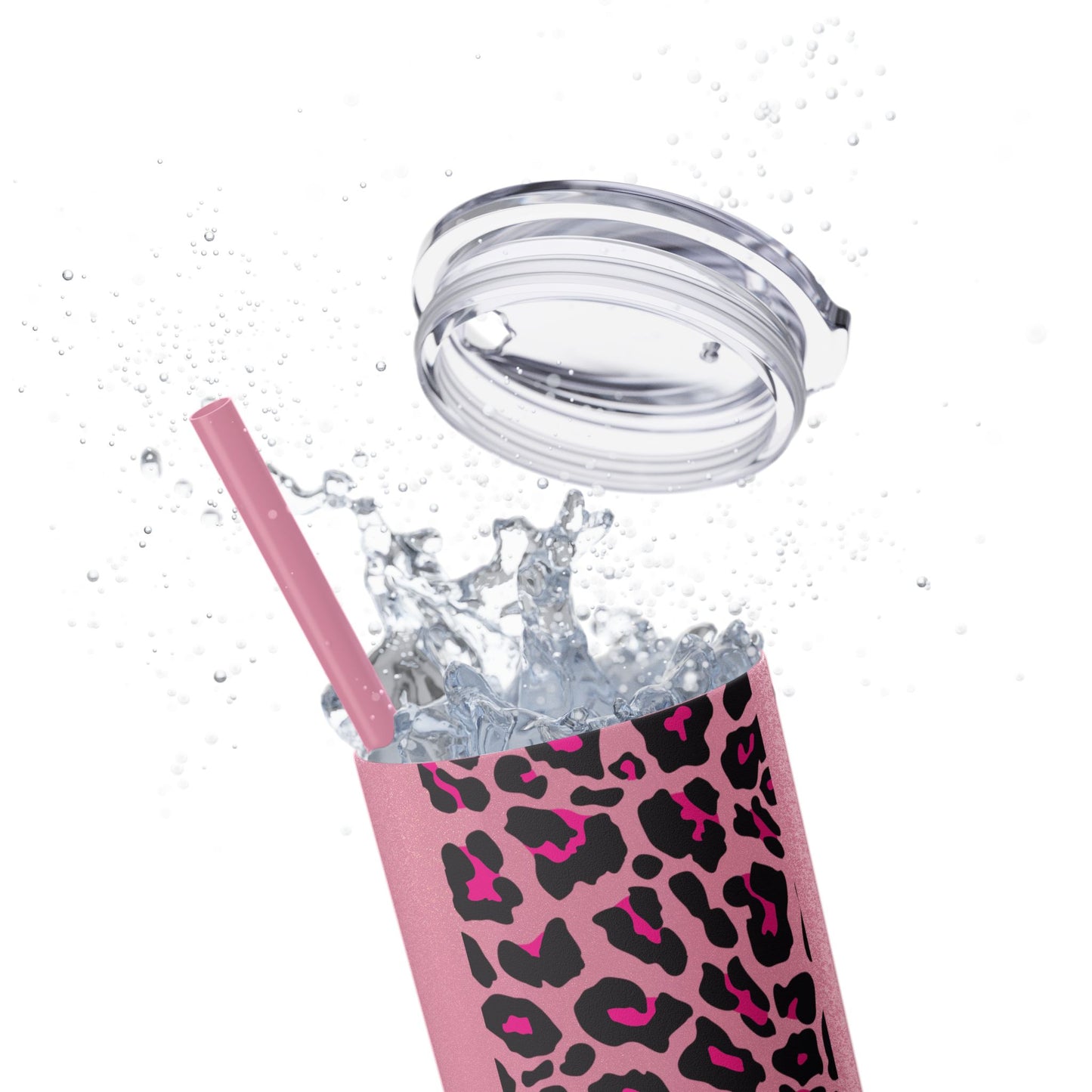 Leopard Print Skinny Tumbler with Straw, 20oz - Perfect for Travel, Gifts, and Everyday Hydration, Stylish Drinkware, Animal Print Tumbler