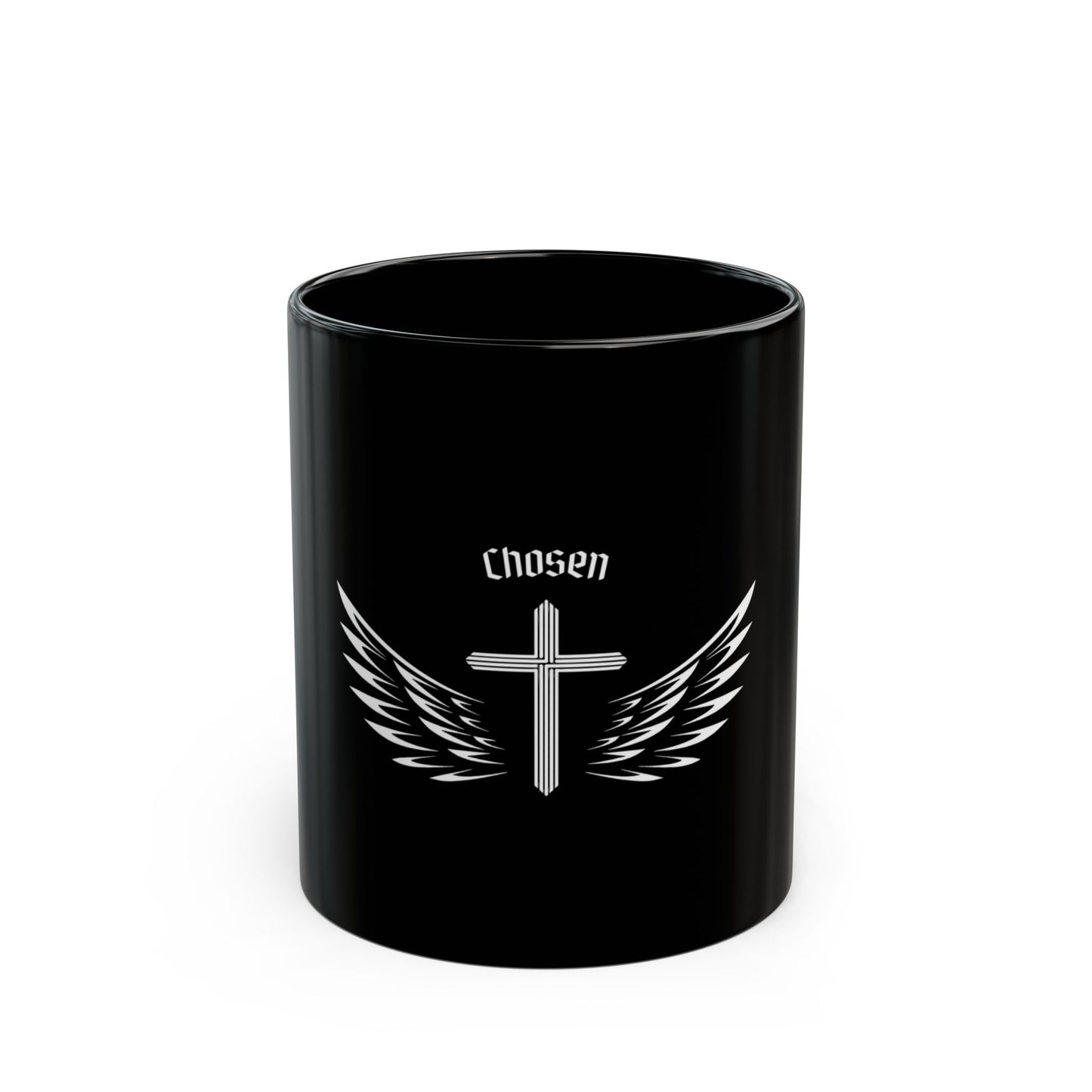 "Chosen" Inspirational Black Mug with Wings | Perfect Gift for Faith Lovers, Motivational Coffee Cup, Religious Home Decor, Christian Mug
