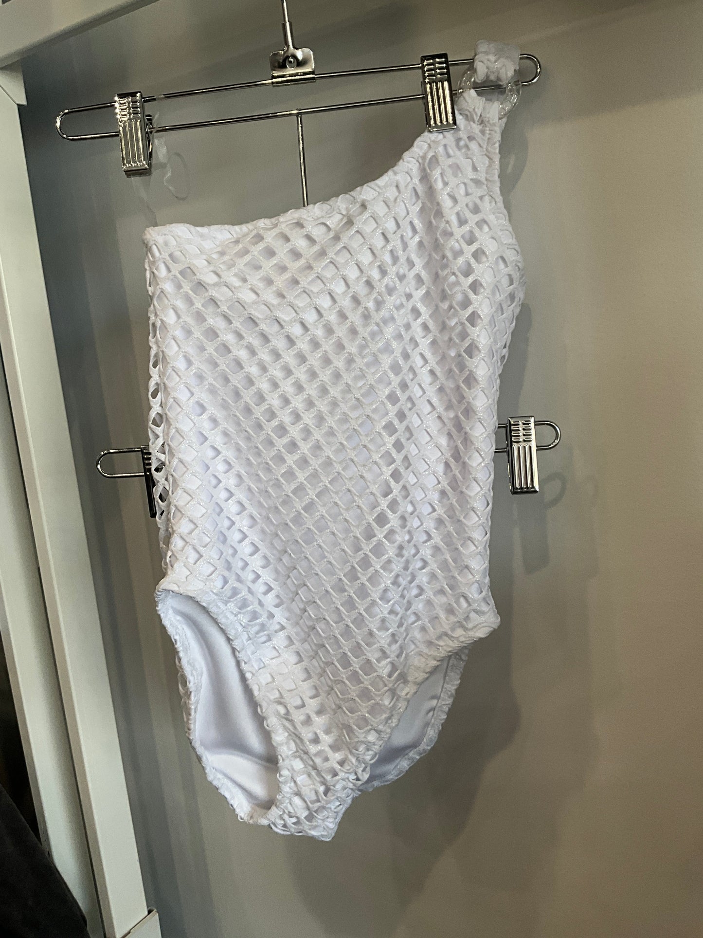 Les Tout Petits - White Sparkle One Shoulder Hole Swimsuit