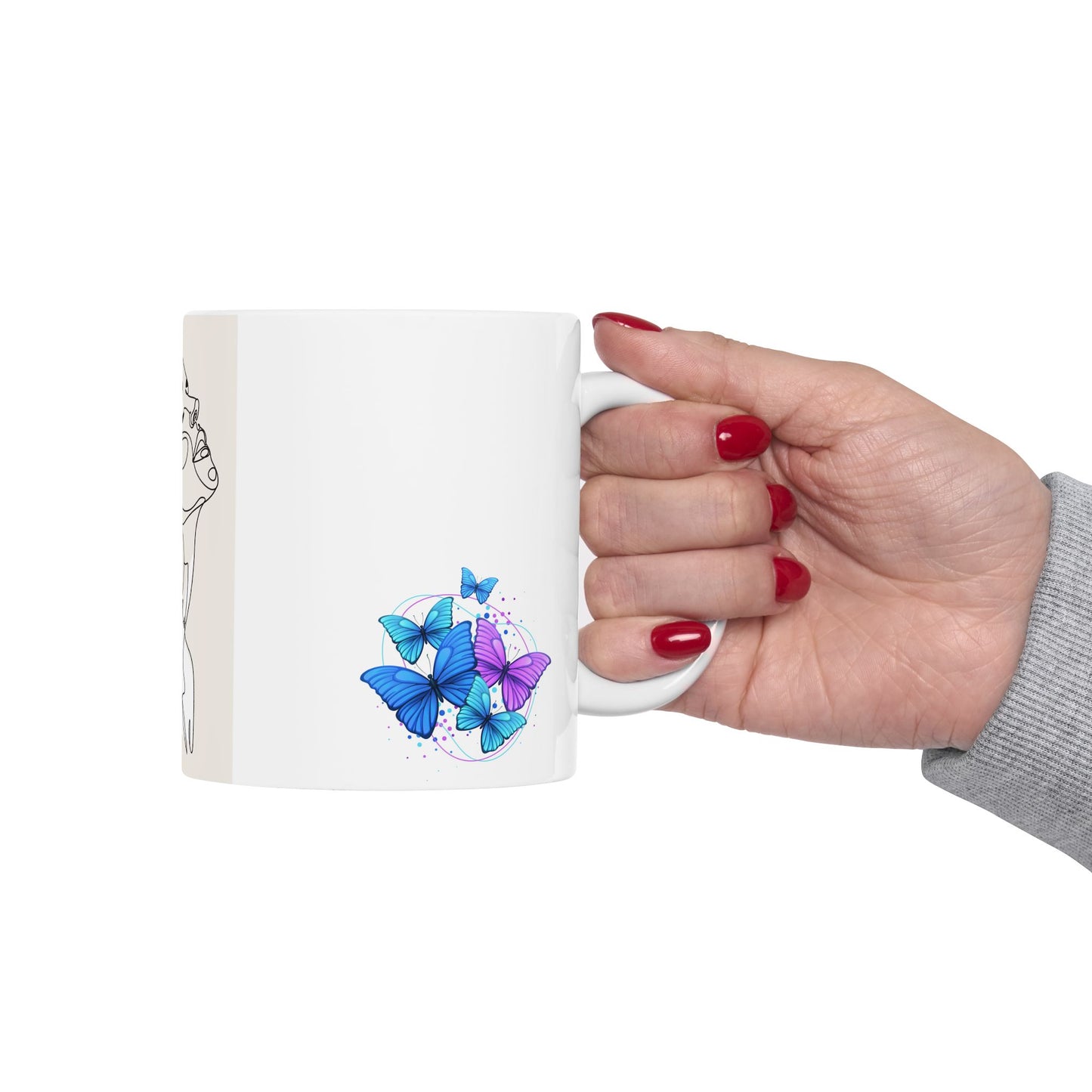 Artistic Butterfly Crystal Woman Ceramic Mug - Modern Line Art, Butterfly Design, Cute Gift, Home Decor, Coffee Lover, Artistic Print