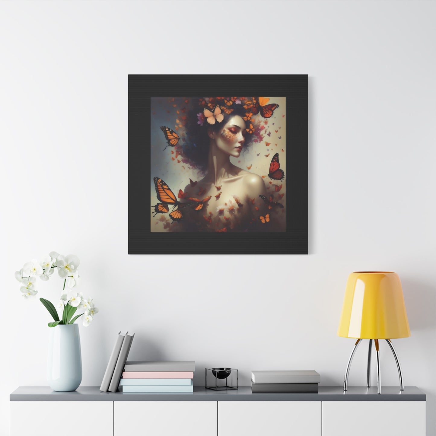 Canvas Wall Art - Butterfly Woman Print, Floral Home Decor, Unique Gift for Nature Lovers, Birthday Decoration, Whimsical Art