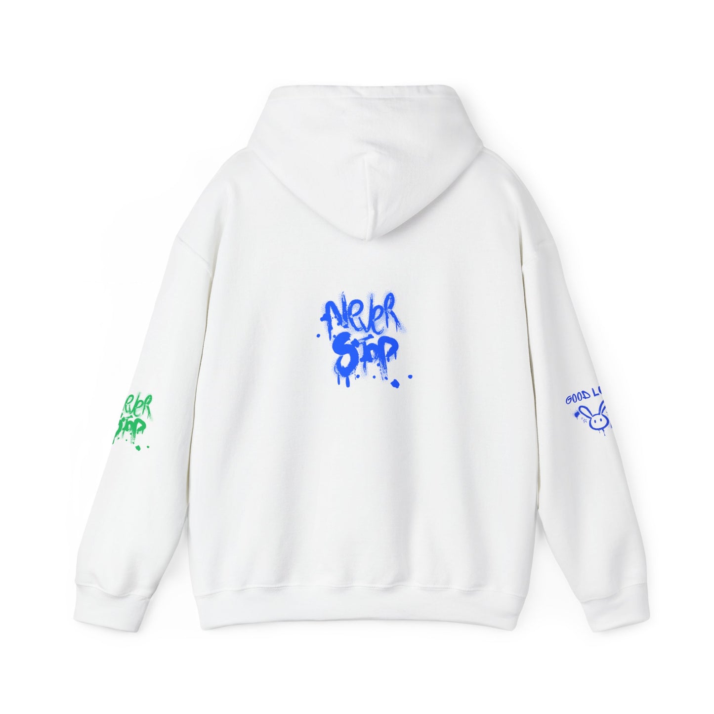 Good Luck Never Stop Unisex Heavy Blend Hooded Sweatshirt | Lucky Easter Bunny Design
