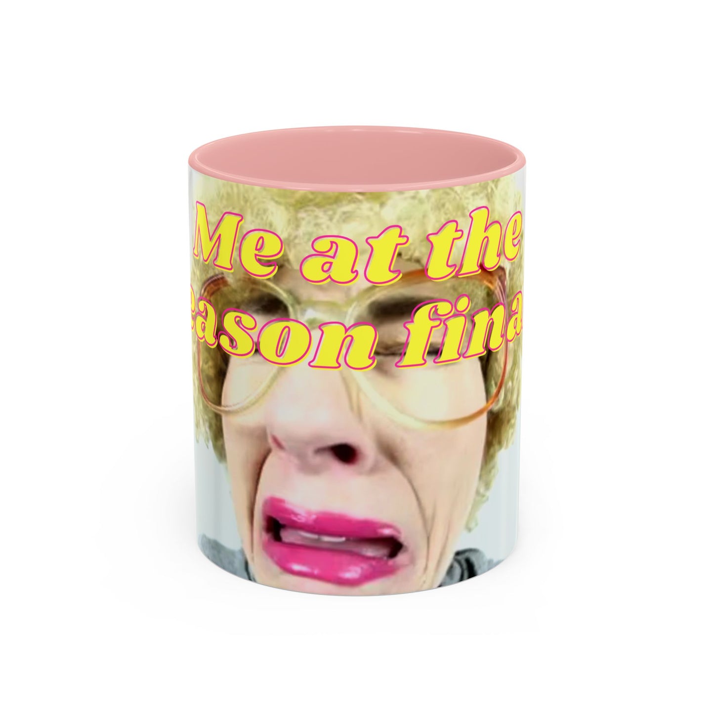 Humorous Accent Coffee Mug, "Me at the season finale", Funny Gift for TV Lovers, Comedy Merchandise, Unique Birthday Present, Fun Housewarming Mug