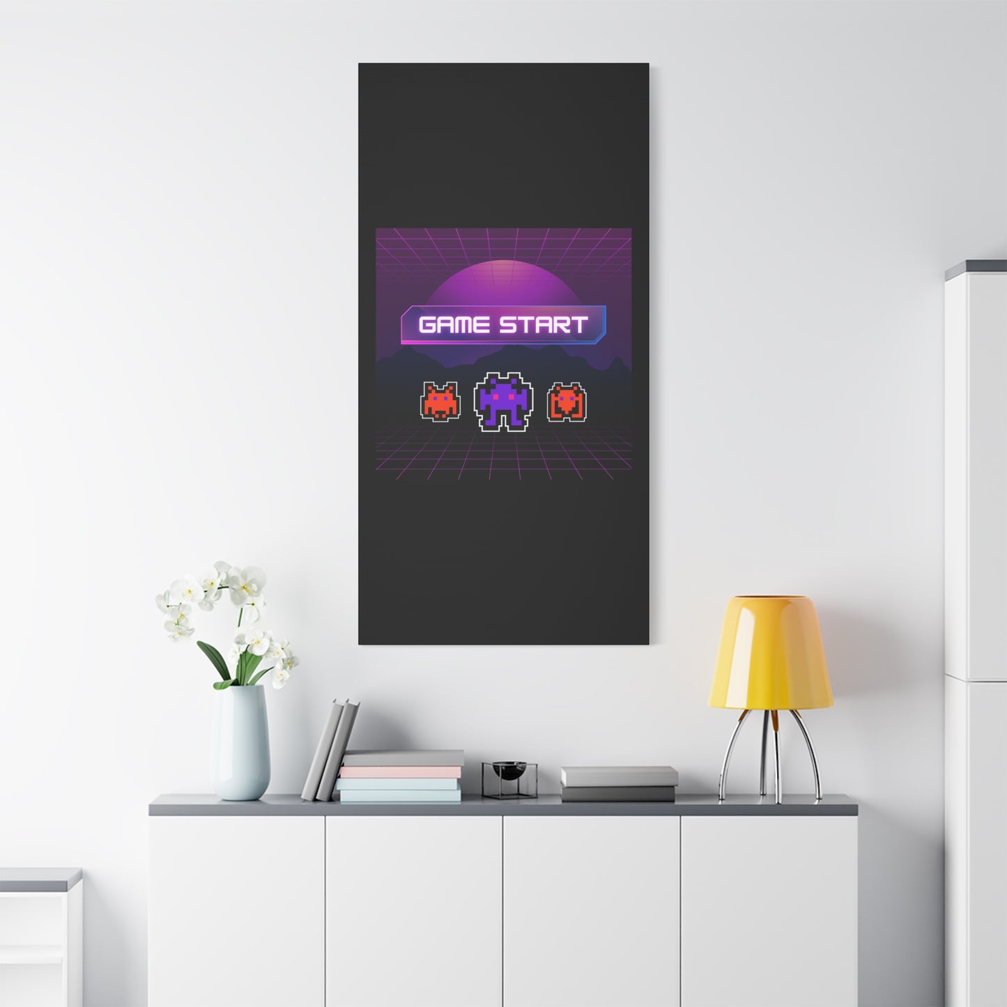 Retro Game Start Canvas Art Print | 80s Gaming Wall Decor, Gamer Gift, Pixel Art, Nostalgic Artwork, Home Decor