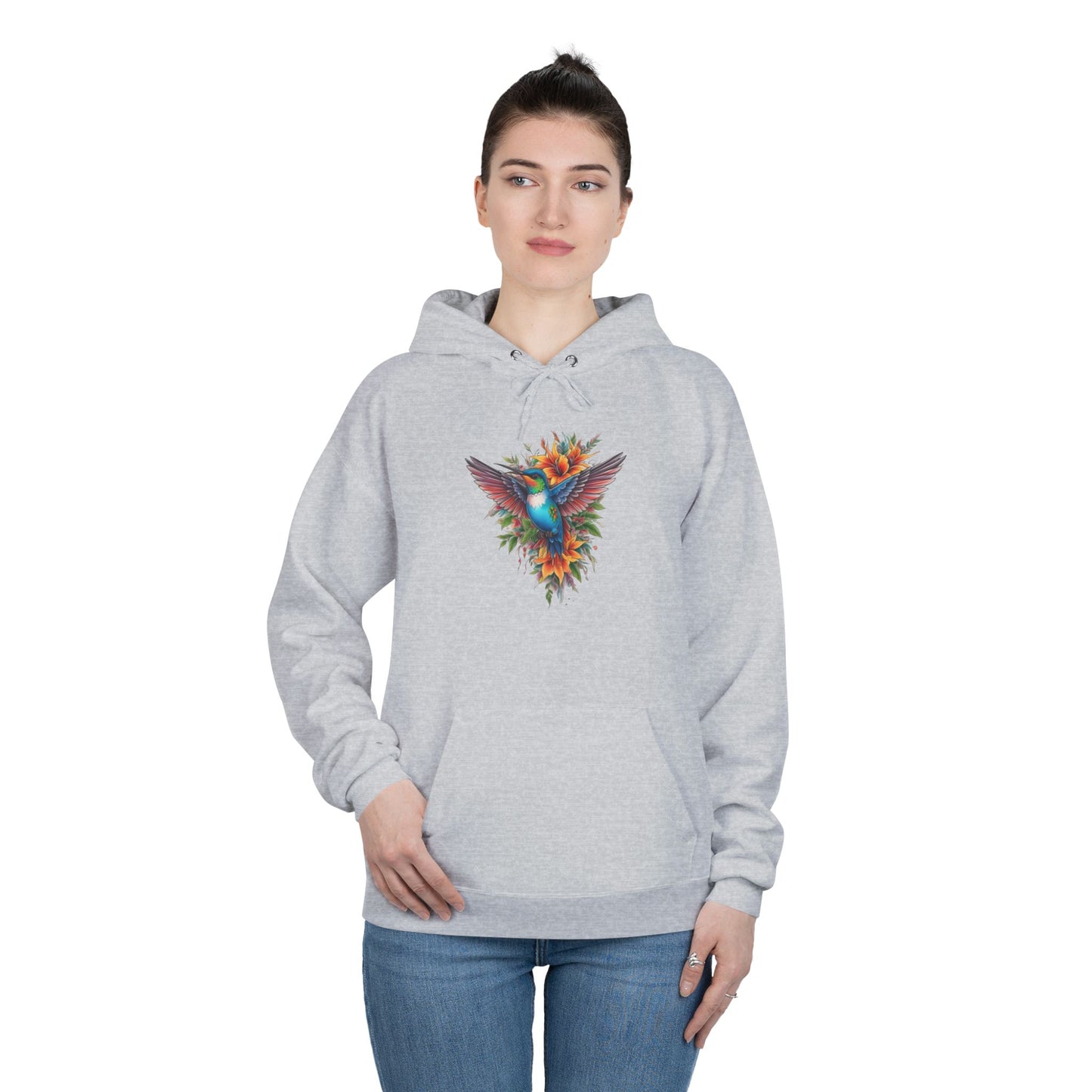 Vibrant Hummingbird Hoodie, Eco-Friendly Pullover, Perfect Gift for Nature Lovers, Spring Fashion, Unique Floral Design
