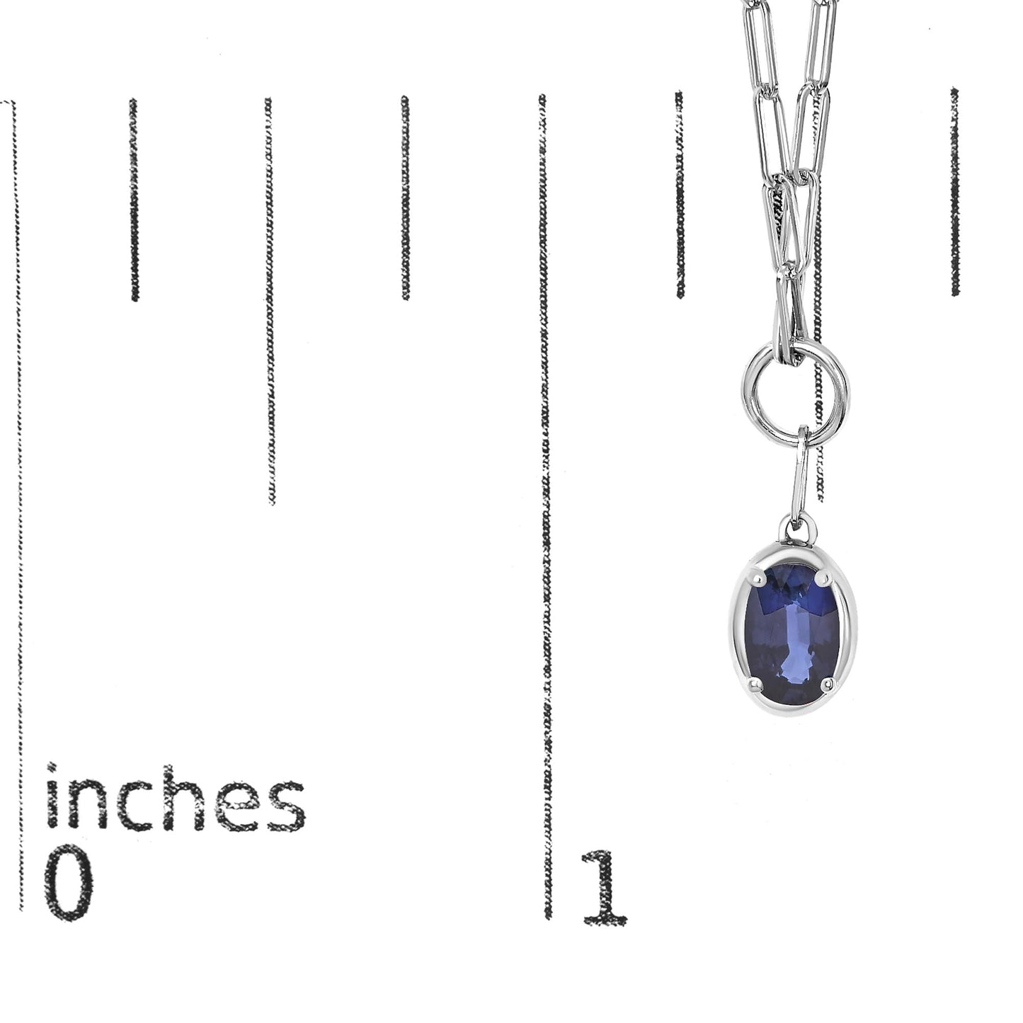 10K White Gold 6x4 mm Oval Blue Sapphire Solitaire Paperclip Pendant Necklace - 18" Inches-4