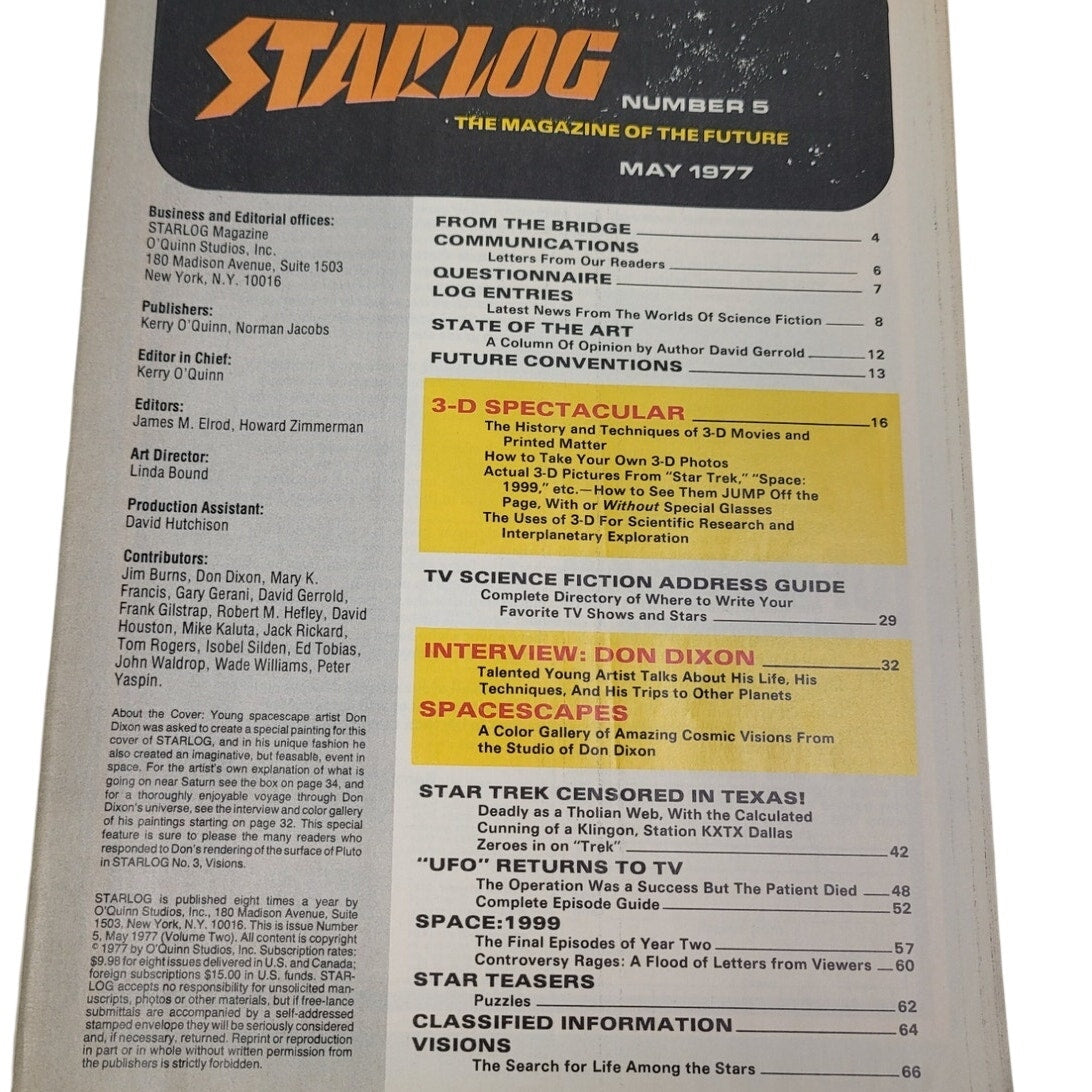 Vintage May 1977 Starlog The Magazine of the Future #5 UFO Episode Guide