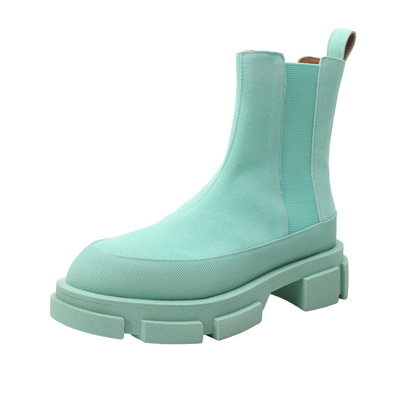 Muffin Thick-Soled Martin Boots Heightened Frosted Suede Chelsea Boots Green Small Short Boots Women's Trend