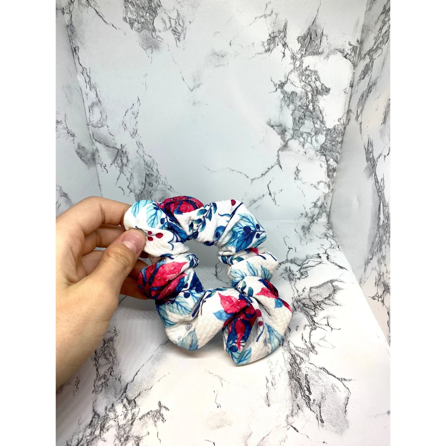 Mini Floral Poinsettia Christmas Bullet Scrunchie