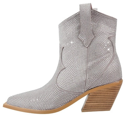 Processing time:7-15days after placing orders GCYFWJ Fashion Rhinestone Women Ankle Boots For Woman Pointed Toe Western Cowboy Botas De Mujer Square Heel Party Shoes Botines
