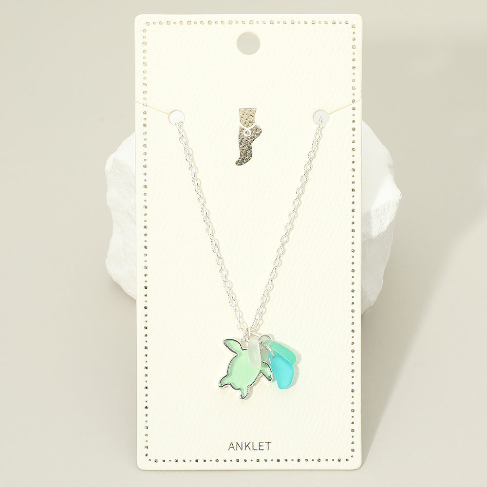 Sea Glass Sea Turtle Charm Anklet