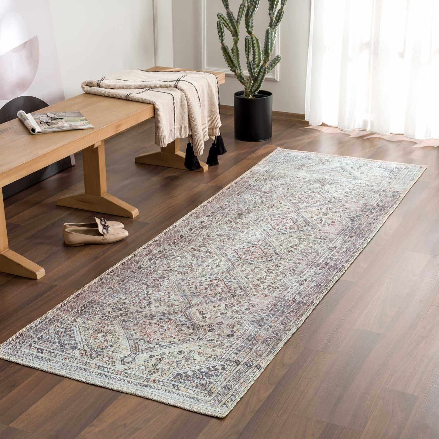 Barny Tan Flat Pile Washable Rug Area Rug-6