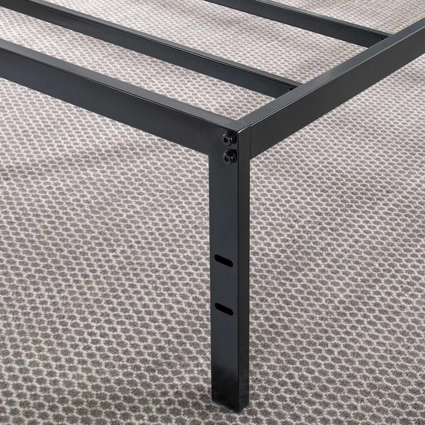 Queen size Sturdy Black Metal Platform Bed Frame with Headboard Attachments-3