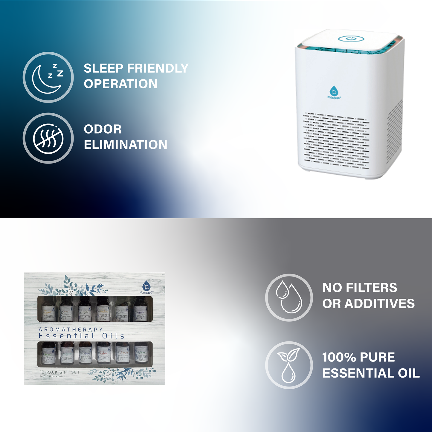 Pursonic Clean Air & Aromatherapy Bundle – True HEPA Air Purifier with 12 Essential Oils-4
