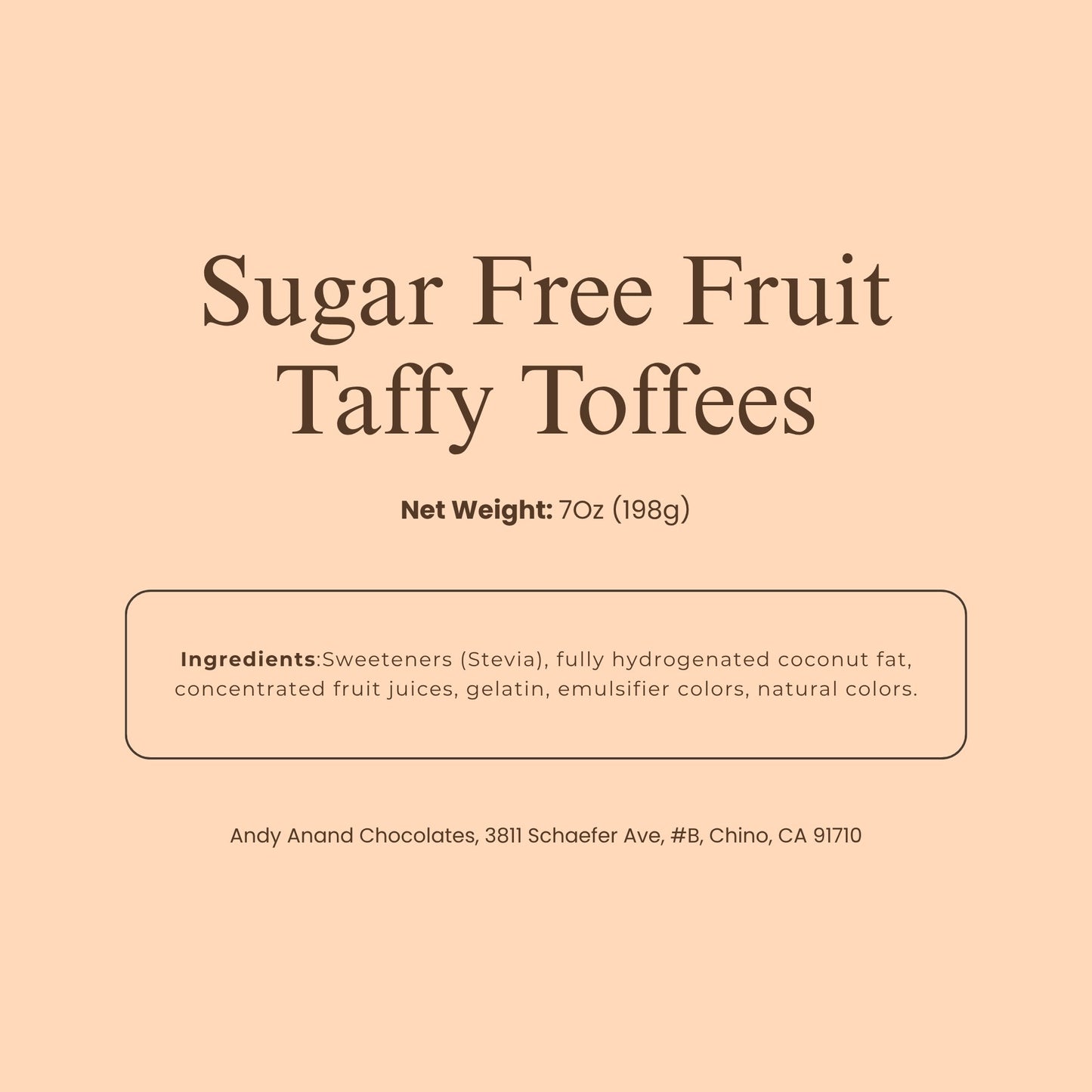 Andy Anand Sugar-Free European Fruit Taffy Toffees, 35 pc, 7 oz – Strawberry, Orange & Lemon, Gluten-Free, Diabetic-Friendly Gift Box