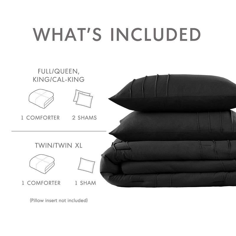 King size Pre-Washed Pleated Microfiber Comforter Set in Black-4