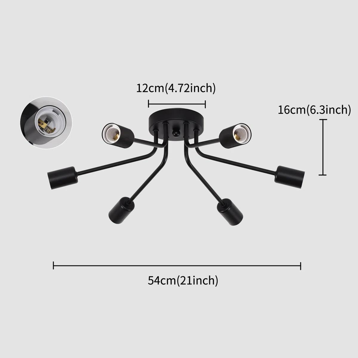 Black Mid-Century Modern 6-Light Flush Mount Sputnik Ceiling Light-4