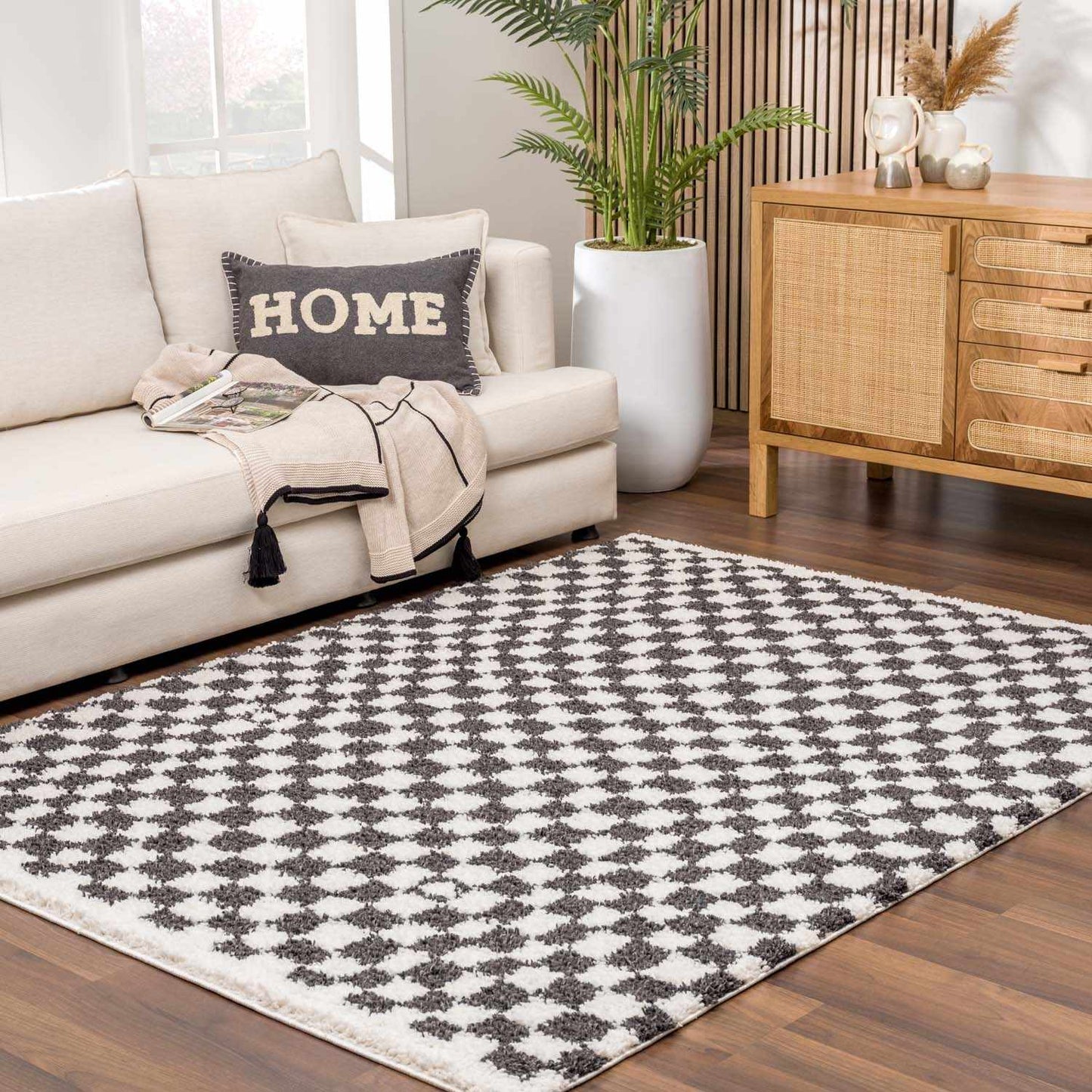 Kieu Black & White Checkered Shag Rug-4