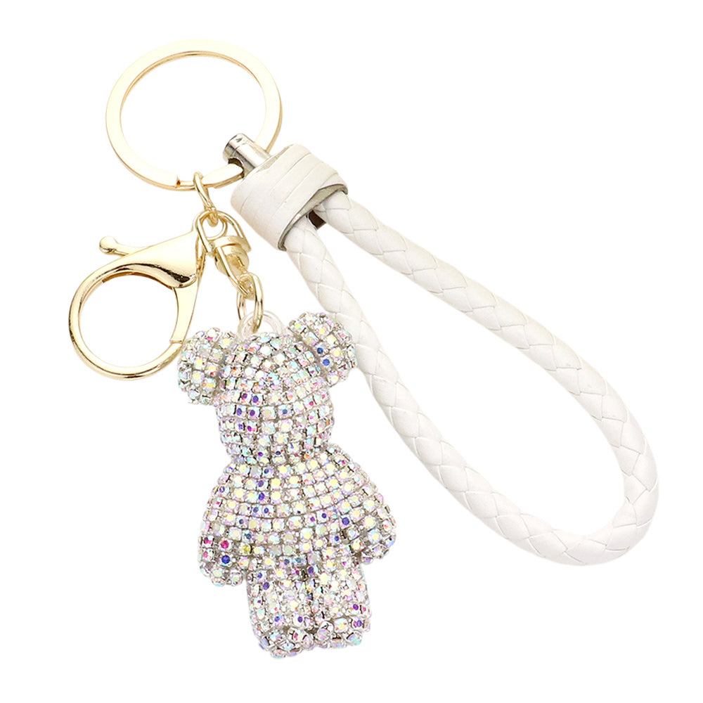Bling Bear Figure Faux Leather Strap Bag Charm