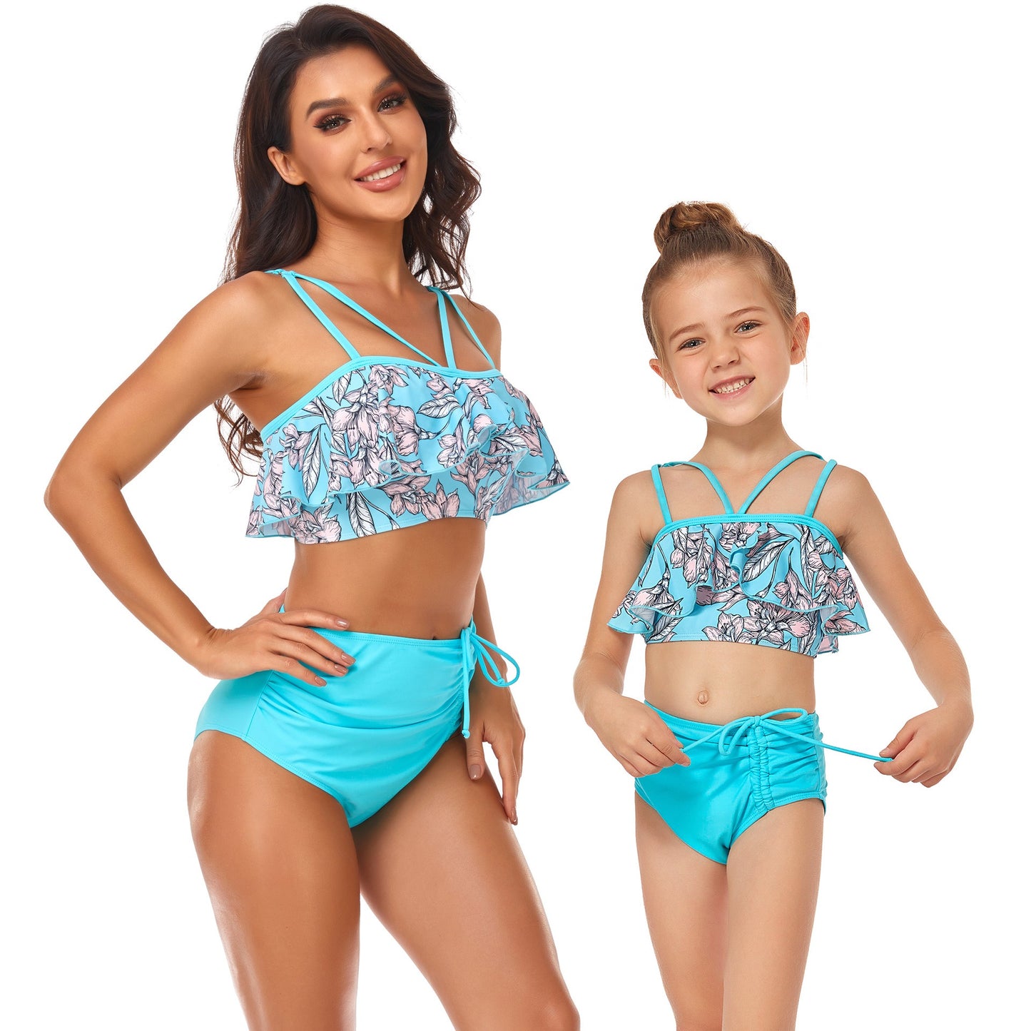New Swimsuit High Waist Drawstring Bikini Ruffle Lined Swimsuit Parent Child Swimsuit