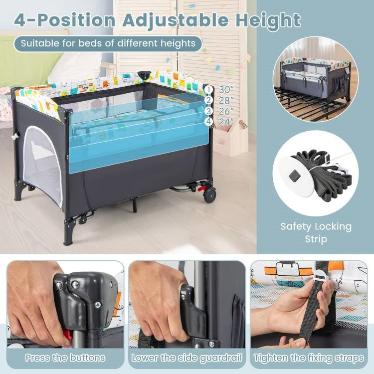 Grey Foldable Baby/Toddler Playpen Bassinet Bed Crib Music Box-4