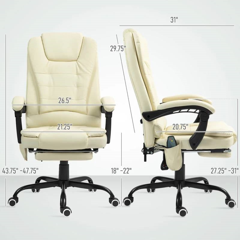 Cream 7 Mode Vibrating High Back Executive Massage Adjustable Office Chair-4