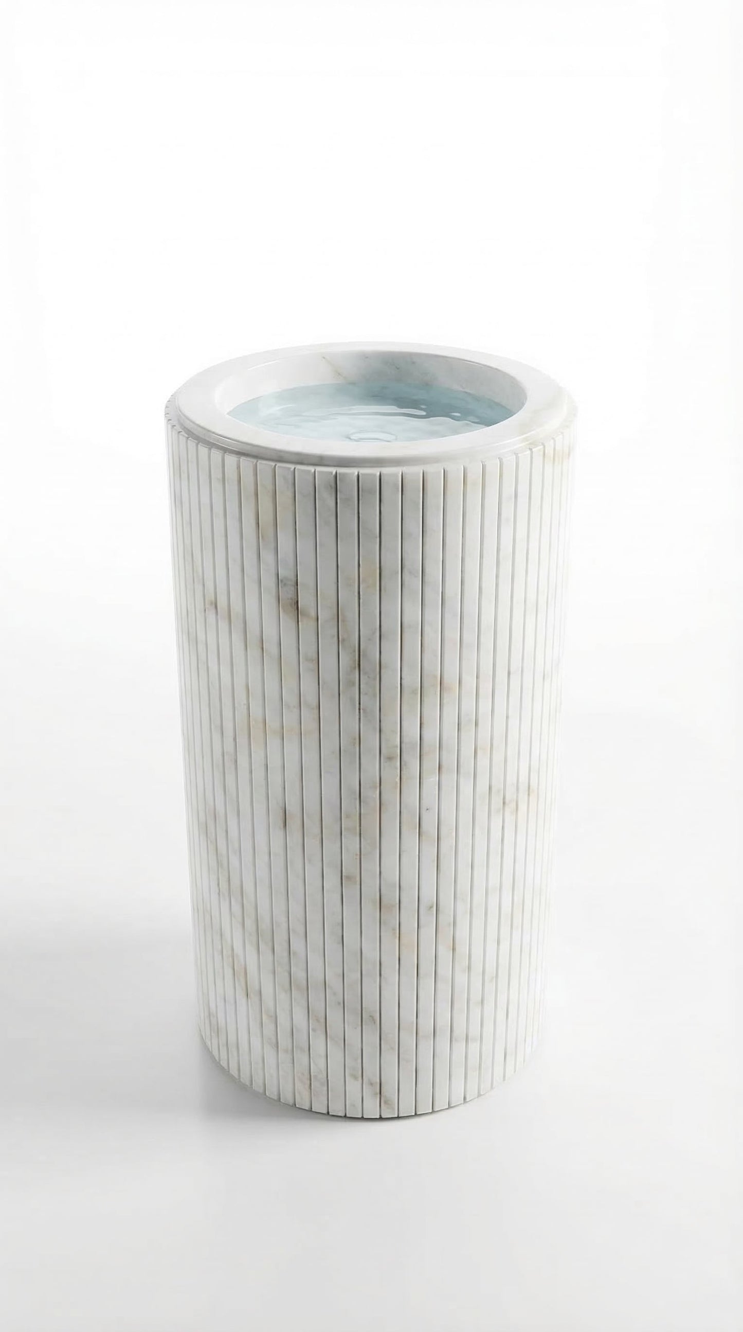 Cararra White Marble Designer Pedestal Stand-Alone Fluted Sink (W)18" (L)18" (H)33"