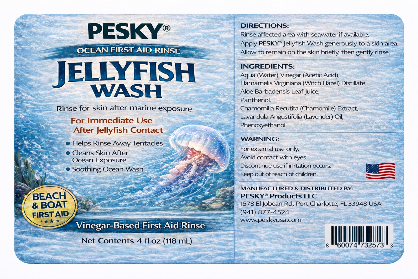 PESKY® Jellyfish Wash – Spray for Marine Stings- for beach bags, boats, dive gear, and coastal first-aid kits-1