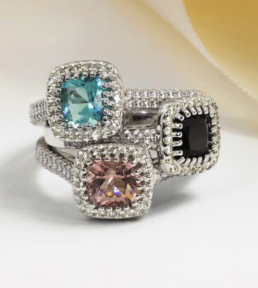 "Comforting Light" Cushion Cut w/ Cubic Zirconia Halo Cremation Ring 6.4x6.4mm