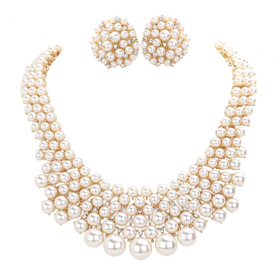 Rhinestone Embellished Pearl Cluster Necklace