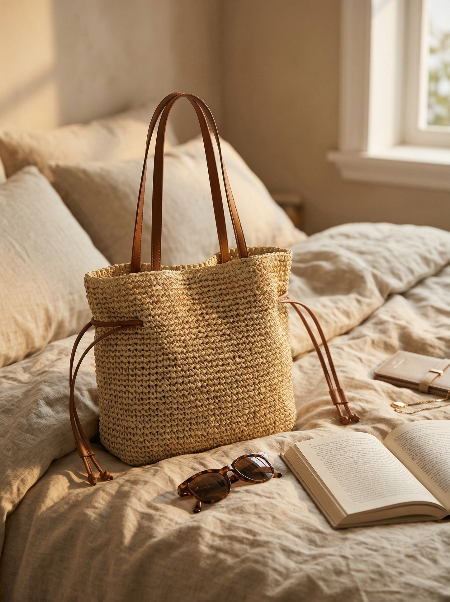 Artisanal Hand-Crocheted Straw Bucket Bag