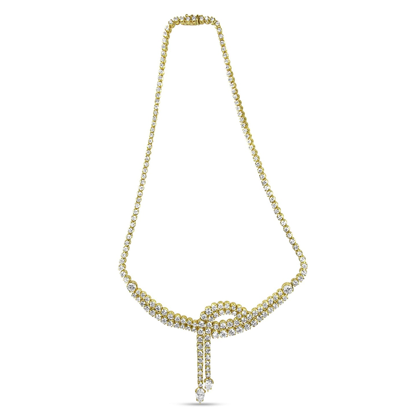 14k Yellow Gold 17.0 Cttw Diamond Double Row Lariat 18" Inch Tennis Necklace with Pear Shape Diamond Drop Tips (I-J Color, VS2-SI1 Clarity)-4