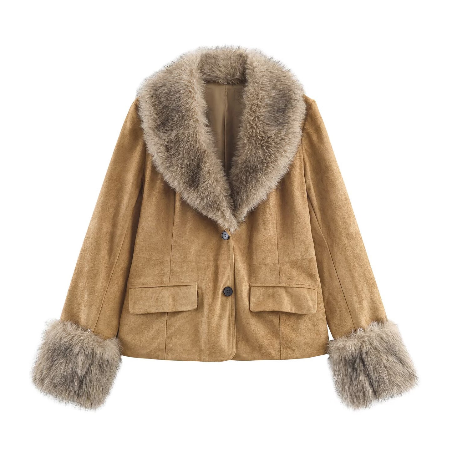 Suede Leather Faux Fur Suit Jacket