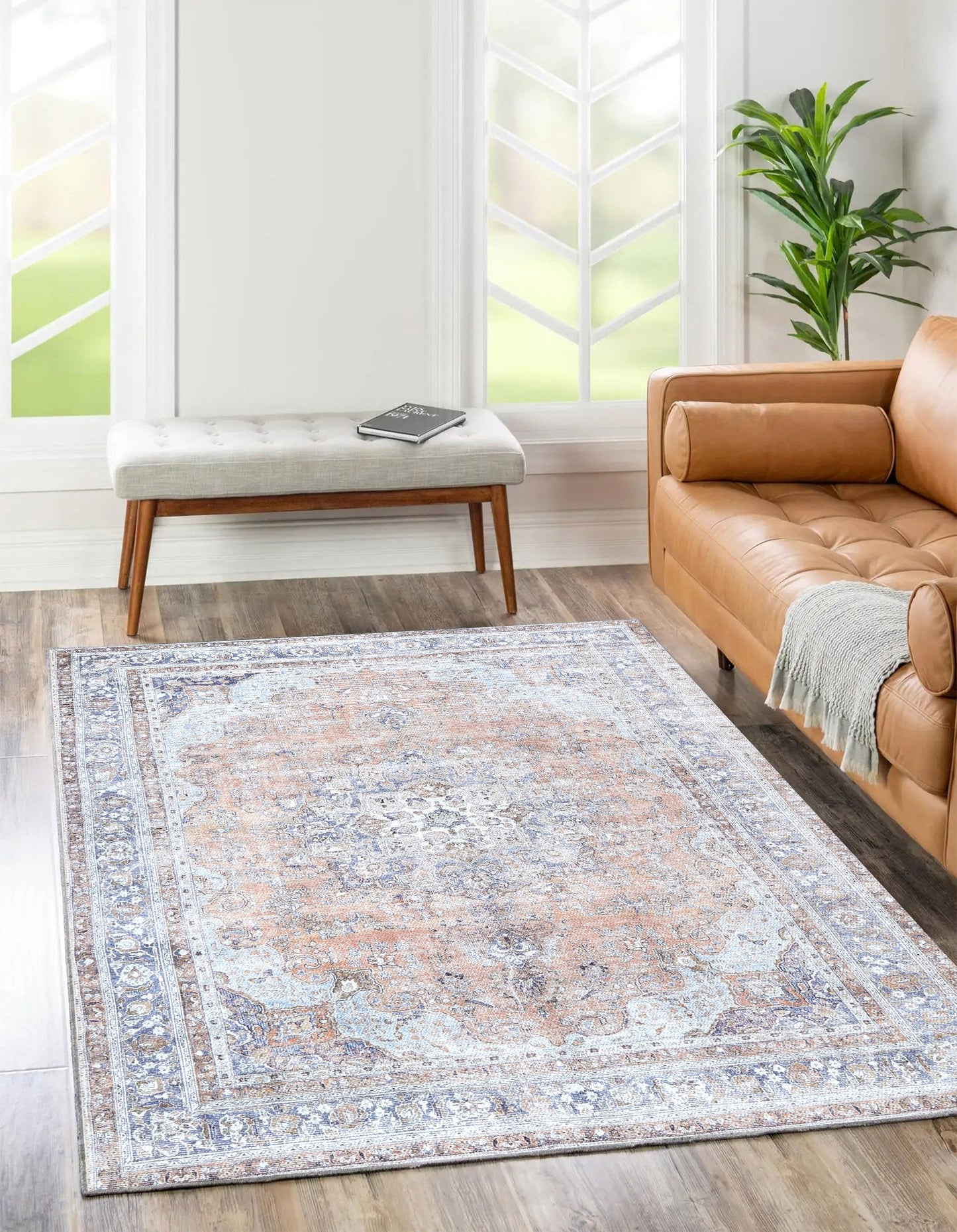 Distressed Vintage Oxus Desert in Grey & Beige Rug-4