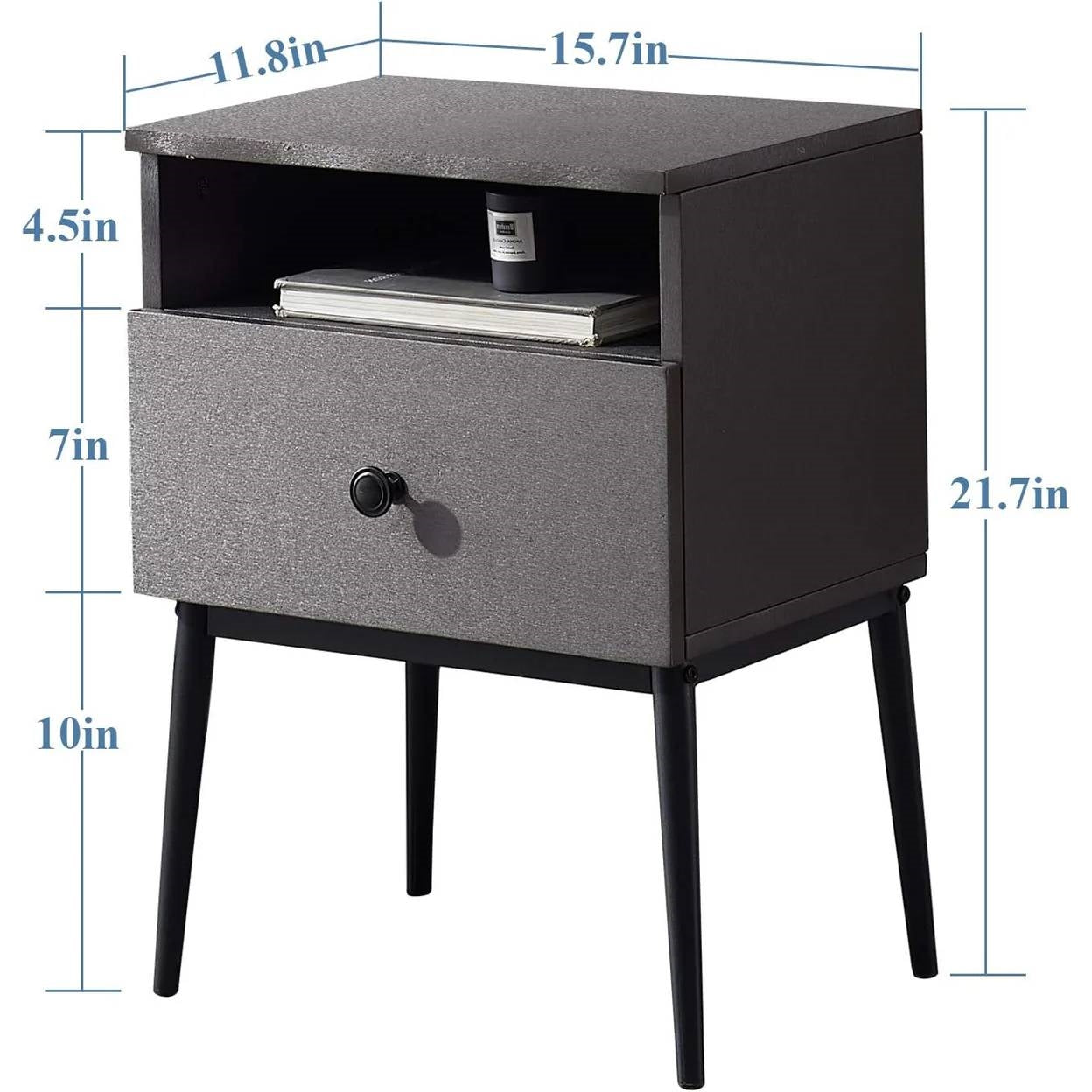 Mid Century Modern End Table Nightstand in Grey Black Wood Finish-4