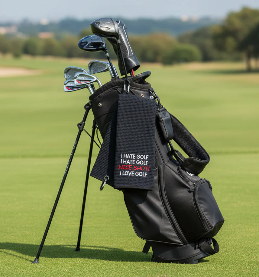 WUUCKOO I Hate Golf Nice Shot I Love Golf Embroidered Golf Towel Funny Golf Towel for Golf Bag with Clip Golf Accessories for Men Birthday Retirement Gift for Grandpa Golfer Dad Brother Golf Lover