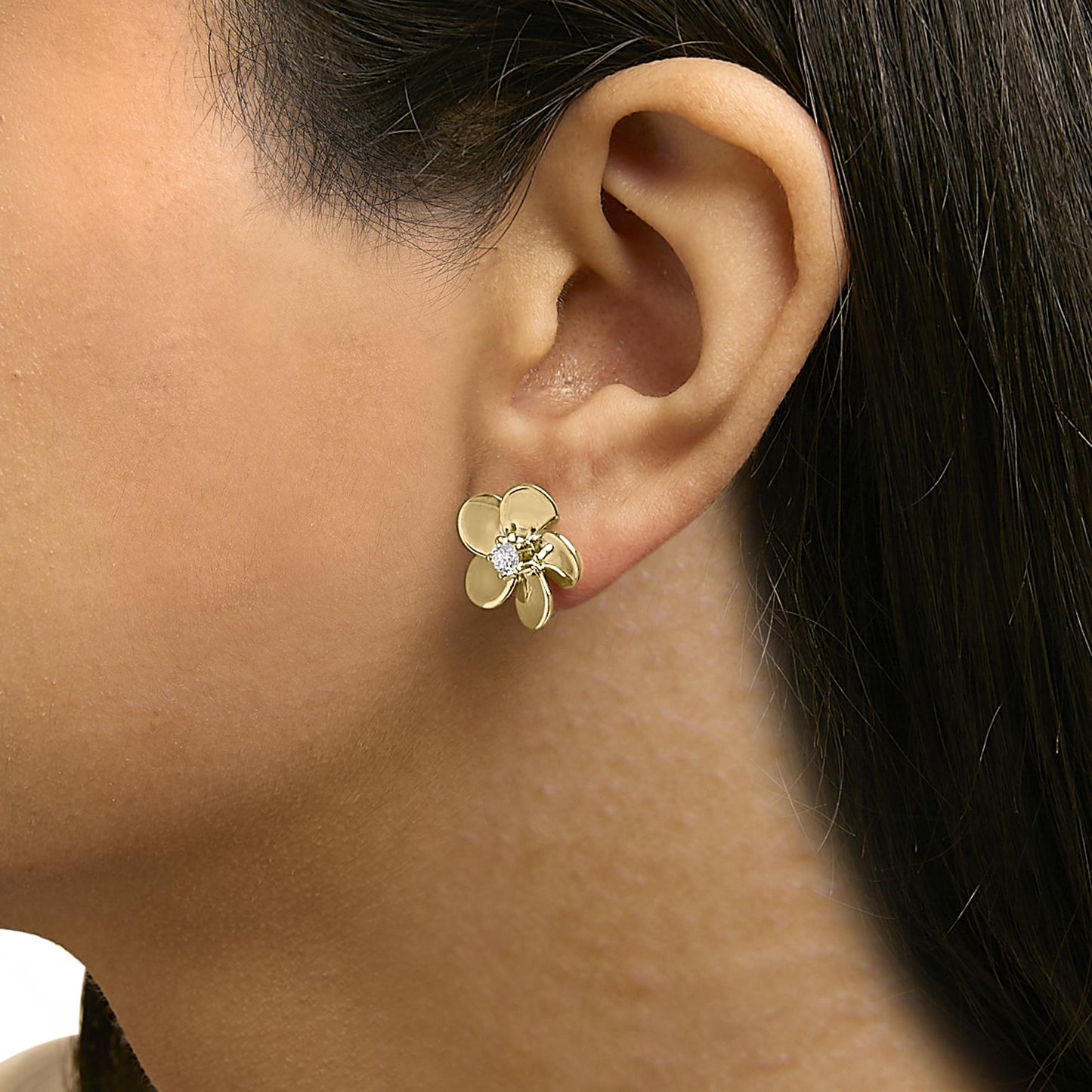 10K Gold 1/3 Cttw Lab Grown Diamond Flower Petal Stud Earrings-4