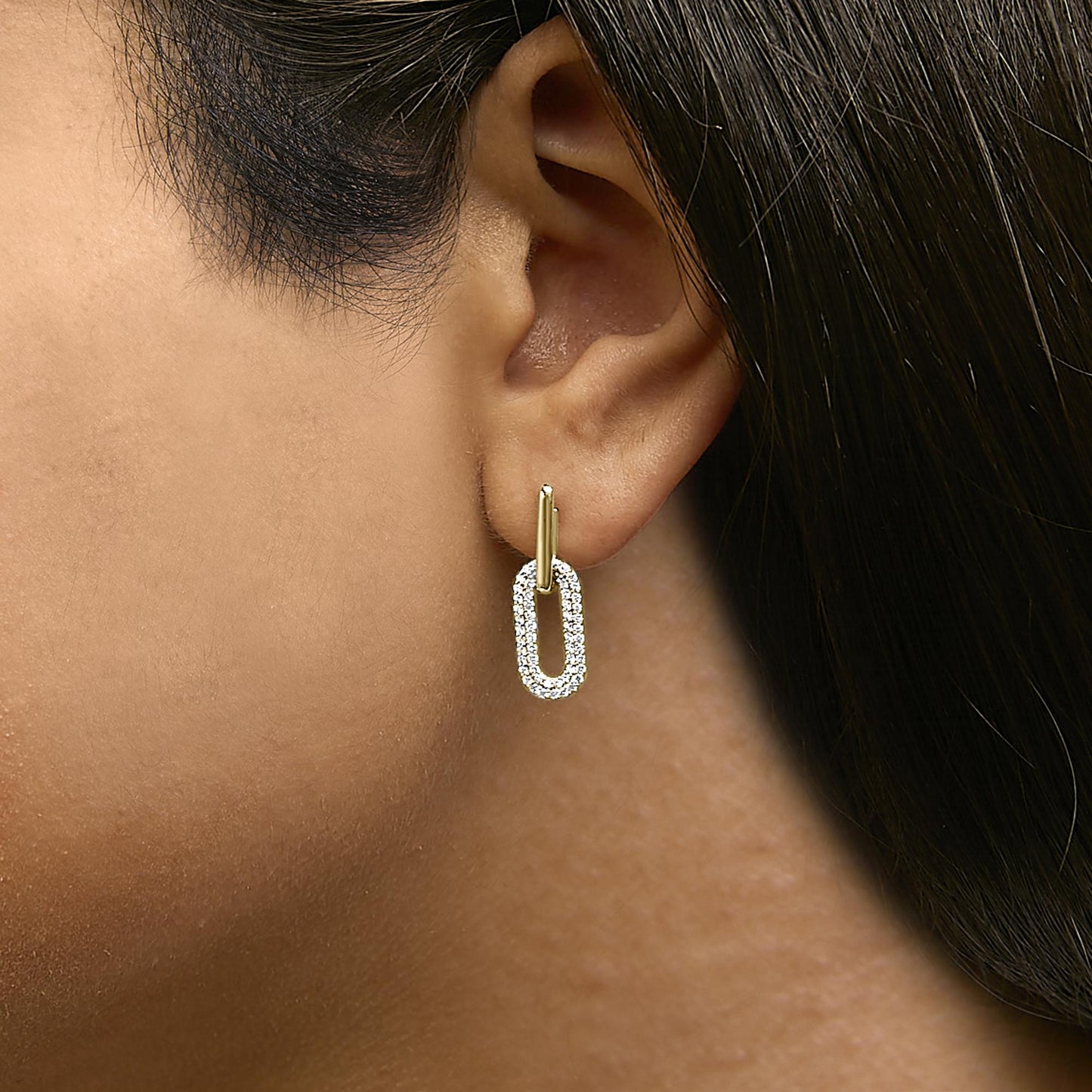 10K Gold 1/2 Cttw Lab Grown Diamond Dangling Paperclip Drop Earrings-4