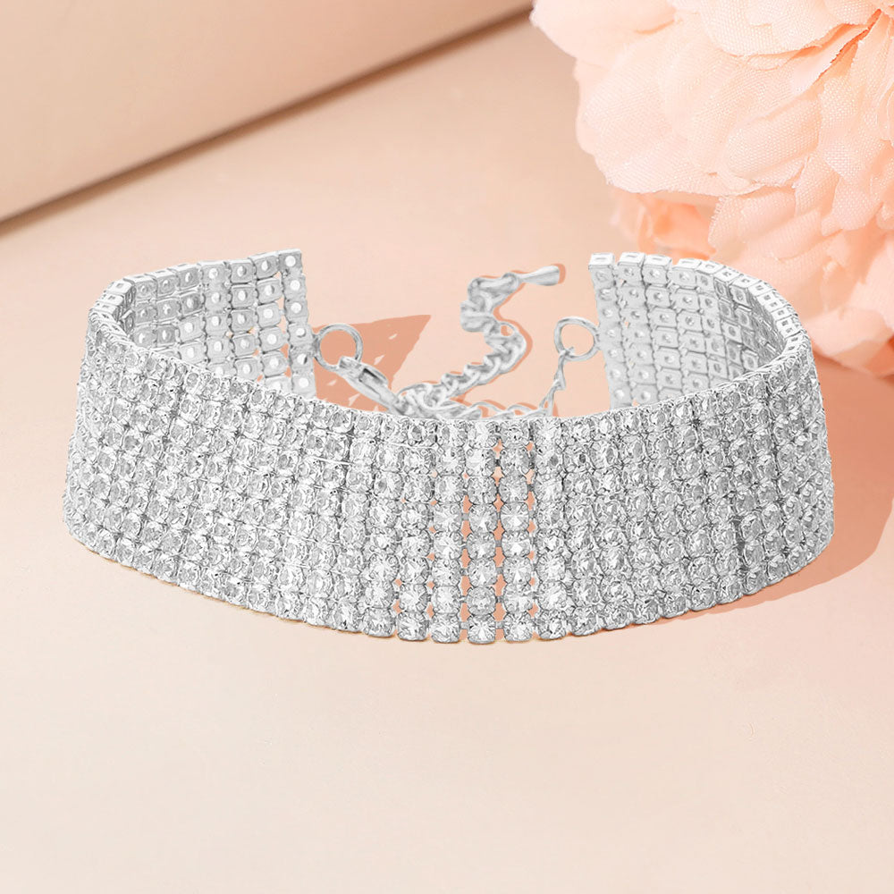 8 Rows Pave CZ Tennis Evening Bracelet