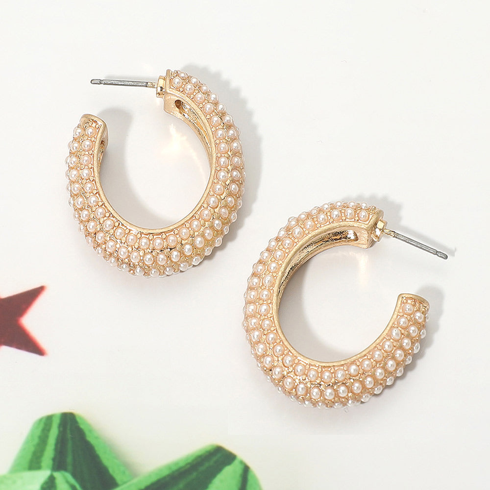Pearl Embellished Oval Hoop Evening Earrings