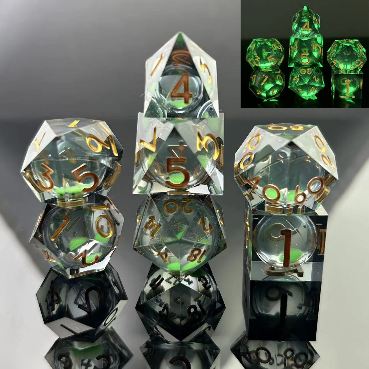 Sharp-Edged Glow in the Dark Liquid Core Dice
