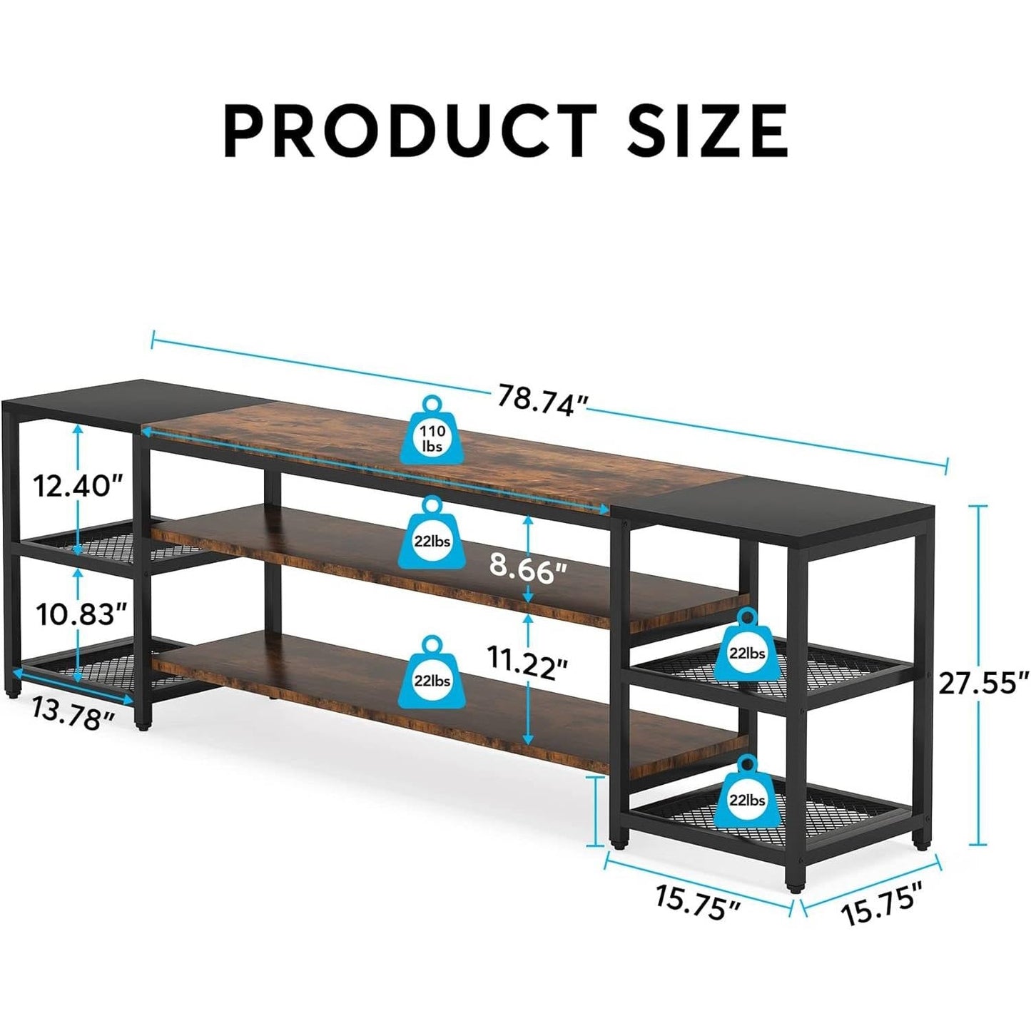 Modern Industrial Metal Wood TV Stand Entertainment Center for TV up to 85-inch-4